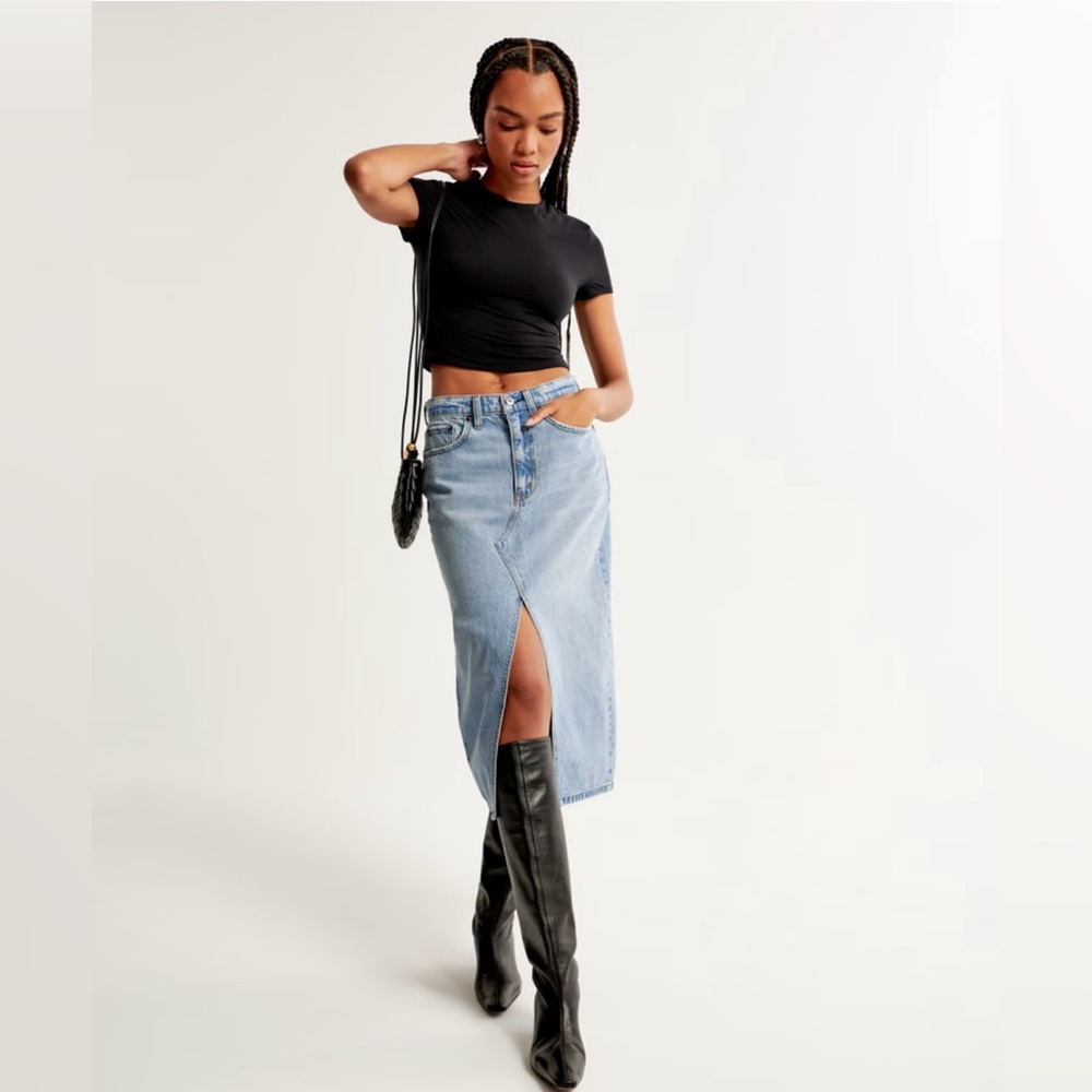 Abercrombie & Fitch Light Blue Denim Midi Skirt